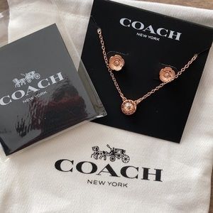 Coach Open Circle Necklace And Tea Rose Stud Earrings Set